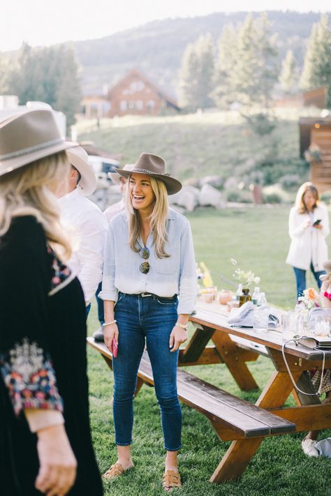 Yellowstone Club Welcome Dinner | Big Sky, Montana | Big Sky Montana Fall Outfits, Summer Yellowstone Outfits, Mountain Dinner Outfit, Wyoming Style Women, Dude Ranch Outfits For Women, Yellowstone Party Outfit, Outfits For Yellowstone Summer, Yellowstone Style Women, Fall Napa Outfits