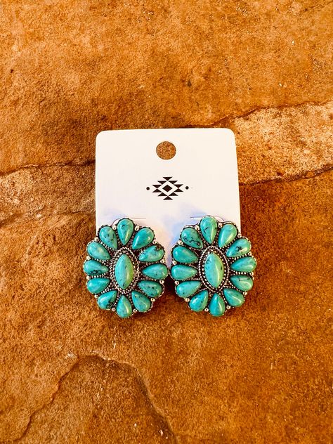 Western Wishlist, Western Shopping, Western Earring, Turquoise Cowgirl, Country Accessories, Western Fashion Jewelry, Nfr Outfits, Teal Jewelry, Rodeo Jewelry