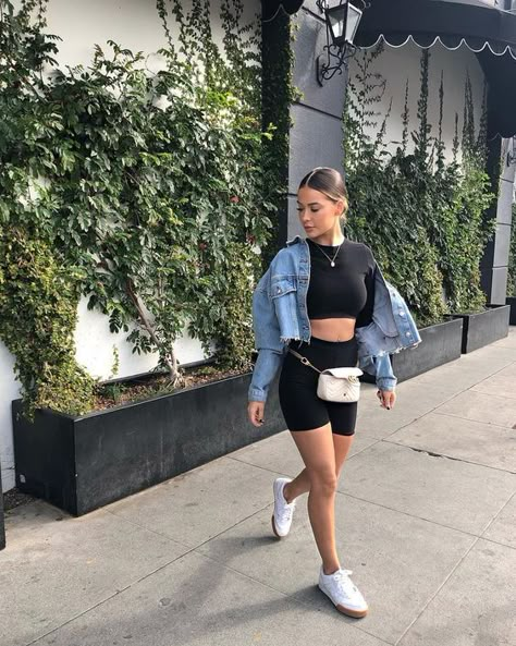 816 Followers, 431 Following, 102 Posts - See Instagram photos and videos from Alexis Trosclair (@alexistrosclair) Jean Jacket Outfits Summer, Lazy Outfit Ideas, Biker Shorts Outfits, Bike Shorts Outfit, Biker Shorts Outfit, Jean Jacket Outfits, Summer Shorts Outfits, Crop Jean Jacket, Biker Short