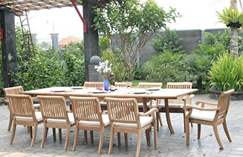 11 Pc Luxurious Grade-A Teak Dining Set - Large 117" Rectangle Table. You may find out more about the item by just clicking on the image link Teak Patio Table, Teak Patio Furniture, Outdoor Rocking Chairs, Teak Outdoor, Concrete Patio, Rectangle Table, Arm Chairs, Patio Stones, Patio Dining Set