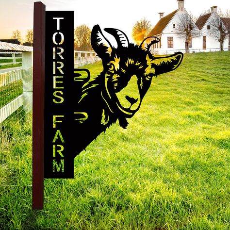 PRICES MAY VARY. Personalized Goat Farm Sign: Add a unique and personal touch to your farm, outdoor garden, or man cave with this custom goat metal sign. A gift that speaks to goat lovers and brings an artistic humor. Practical and Versatile: Metal farm signs crafted from high-quality 14 gauge steel, crafted to withstand outdoor conditions. these signs can withstand various weather conditions, making them a long-lasting addition to your outdoor decor. Not just decorative, custom metal sign adds Goat Signs, Goat Decor, Custom Farm Signs, Tag Signs, Custom Welcome Sign, Metal Farm Sign, Animal Signs, Door Tag, Ranch Sign