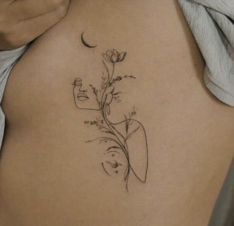 Growing Lady Tattoo, Plus Size Fine Line Tattoo, Tattoos That Represent Femininity, Think Less Feel More Tattoo, Busy Mind Tattoo, Women Growth Tattoo, Female Line Art Tattoo, Still Growing Tattoos For Women, Line Woman Tattoo