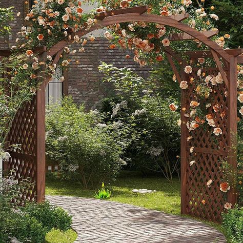 Amazon.com : Wooden Garden Arch with Gate, Wooden Garden Trellis, Horticulture Garden Arch Arbor for Climbing Planting Plant Stand in Garden Yard Outdoor (Color : Carbonized Color) : Patio, Lawn & Garden Wooden Garden Arch, Wooden Garden Trellis, Garden Entry, Horticulture Garden, Arch Arbor, Wooden Roses, Plant Supports, Garden Trellis, Garden Yard