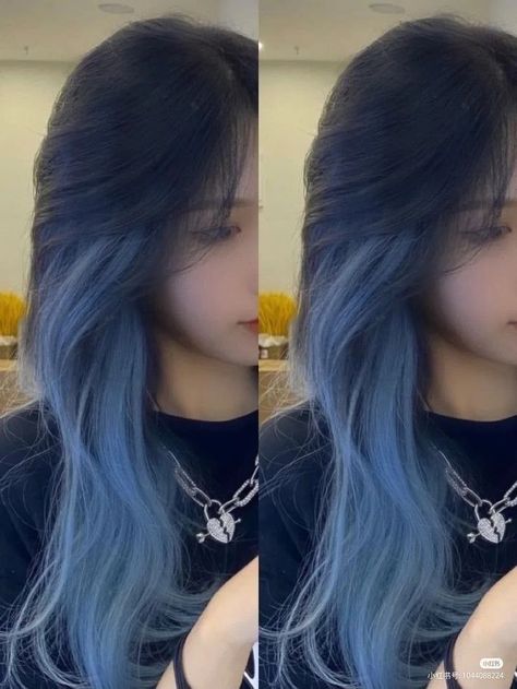 волос Blue Hair White Highlights, Hair Highlights Inspiration, Hair Highlights For Women, Ashy Blue Hair, Blue Hair Dye Ideas, Silvery Blue Hair, Highlights For Women, Highlights Inspiration, Blue Hair Highlights