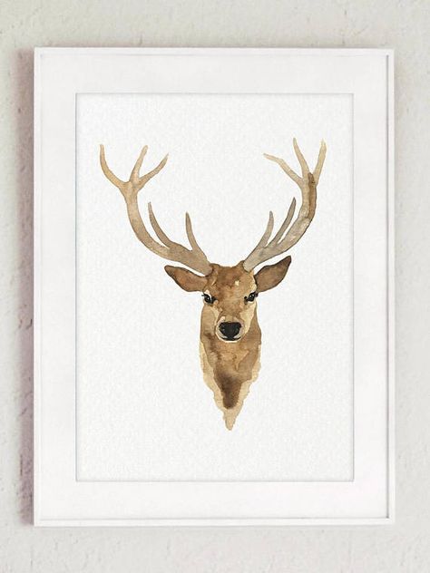 Brown Prints, Bedroom Illustration, Deer Art Print, Deer Illustration, Deer Wall Art, Deer Painting, Minimalist Watercolor, Deer Wall, Deer Art