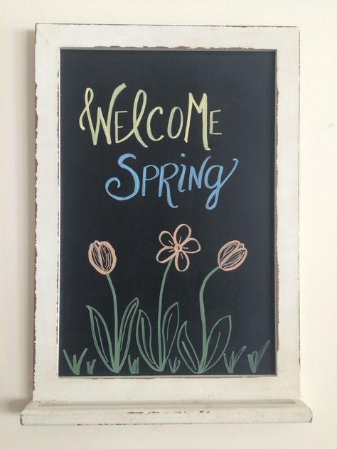 Welcome spring chalkboard art by BeautifullyChalked on Etsy Spring Chalkboard Ideas, Spring Chalkboard Art, Chalkboard Pictures, Chalkboard Art Diy, Chalkboard Sayings, Spring Chalkboard, Chalkboard Art Quotes, Easter Chalkboard, Chalkboard Doodles