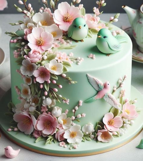 Cake Artwork, Cow Birthday Cake, Bird Cake, Birthday Cake Decorating Ideas, Beautiful Cake Designs, Elegant Birthday Cakes, Garden Cakes, Classic Wedding Cake, Bird Cakes