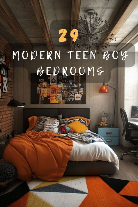 Ready to wow with a room makeover? Click to see 29 stunning modern teen boy bedroom ideas that blend cool and comfort. 🚀🛏️ #TeenRoom #ModernDesign #BoyBedroom #RoomMakeover #StylishTeens Young Adult Boy Bedroom, Cool Teenager Bedroom, Teen Football Bedroom, Teen Boy Accent Wall, Boy Bedroom Ideas Teen, Small Bedroom Built Ins, Teen Boy Room Ideas Gaming, Boys Room Ideas Teenagers Teen Bedroom, Teen Boy Wallpaper