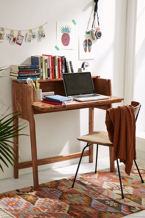 Mid-Century Fold Out Desk Urban Outfitters. Click the link to shop right now! Narrow Writing Desk, Modern Secretary Desk, Fold Out Desk, Desks For Small Spaces, Deco Studio, Desk And Chair, Secretary Desk, Stylish Desk, Secretary Desks