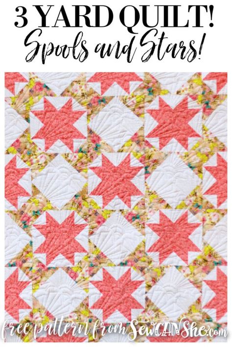 Four Yard Quilt Patterns Free, 3 Yard Quilt Patterns Free, Free Sewing Patterns For Beginners, Stars Quilt Pattern, Sewing Patterns For Beginners, Half Square Triangle Quilts Pattern, Spool Quilt, Quilt Blocks Easy, Stars Quilt