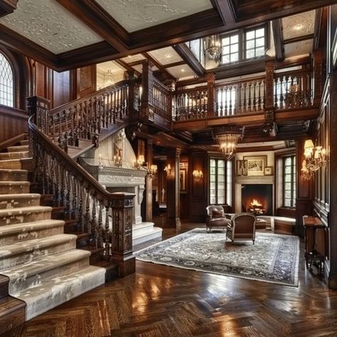 English Tudor Homes Interior, Tudor Revival Interior, Luxury House Ideas, Dark Wood Interior, Future House Aesthetic, Bloxburg House Build, Creative House Ideas, English Tudor Homes, Building Blueprints