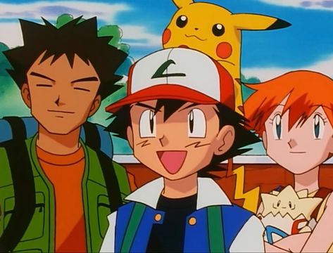 Ash Ketchum Indigo League, Misty Fanart, Ash Misty Brock, Ash Misty And Brock, Misty And Brock, Ash Aesthetic, Brock Pokemon, Pokemon Indigo League, Ash X Misty