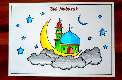 Video Tutorial uploaded on Amrita's_Artwork_333 YouTube channel. Subscribe for more creative Drawings and School Projects.Eid Mubarak Drawing easy | Happy Eid Drawing | Ramadan Drawing Easy | Ramadan Special Drawing. Eid Milad Un Nabi Drawing Easy, Eid Drawing Ideas, Ramadan Drawing Ideas, Eid Mubarak Drawing, Drawing Mosque, Eid Drawing, Drawing Ramadan, Ramadan Drawing, Mosque Drawing