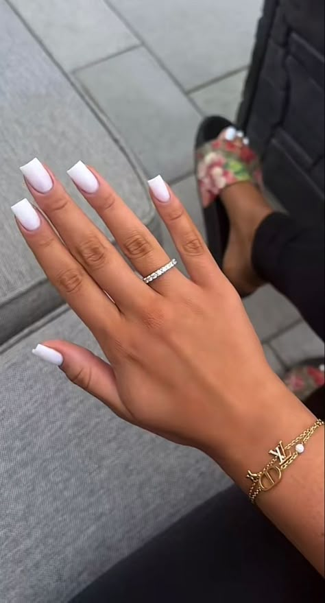 Plain White Short Nails, Sharp Square Acrylic Nails Short, Football Nails Acrylic, Plain White Nails, Classy Square Nails, White Square Nails, Girl Maintenance, Plain Acrylic Nails, Nails Women