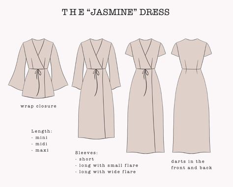 The jasmine Dress V-neck Wrap Dress With Flare Sleeves PDF Pattern Pdf Printable Sewing Pattern - Etsy Diy Wrap Dress, Sleeves Black Dress, Wrap Dress Sewing Patterns, Wrap Dress Pattern, Vintage Pajamas, Jasmine Dress, Printable Sewing Patterns, Sewing Things, Dress Patterns Free