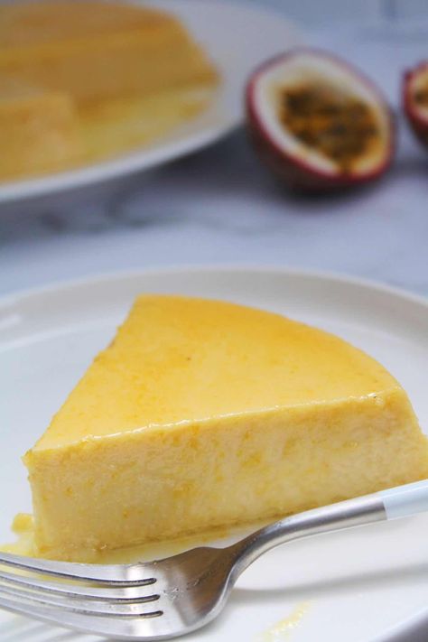 Passion Fruit Flan Passion Fruit Flan Recipe, Fruit Flan Recipe, Fruit Flan, Cheap Desserts, Passionfruit Recipes, Passion Fruit Syrup, Flan Cake, Fruit Cream, Passion Fruit Juice