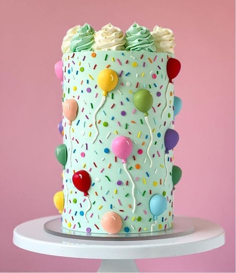 Ballon Birthday Cake, Balloon Themed Birthday Cake, Balloons Birthday Cake, Balloon Cake Decoration, Cake With Balloons Decoration, Cake Balloon Decoration, Sprinkle Cake Decoration, Colourful Cake Ideas, Colourful Cakes Birthday