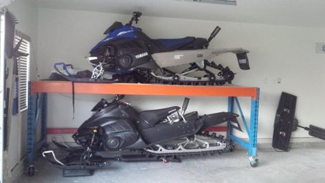 Snowmobile Storage, Snowmobile Lift, Beach Garage, Atv Storage, Electric Winch, Mobile Storage, Build Something, Space Savers, Snowmobile