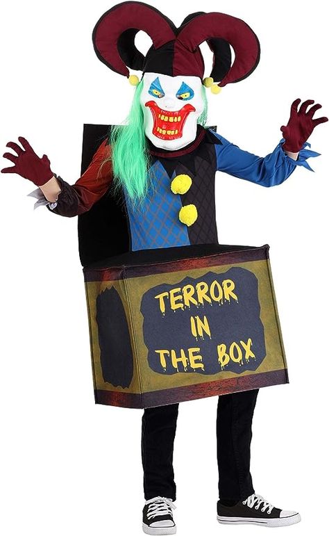 Amazon.com: Fun Costumes Haunted Jack in the Box Costume | Kids Jack In The Box Costume, Clown Jack In The Box Costume for Children : Clothing, Shoes & Jewelry Jack In The Box Costume, Jack In The Box Clown, Costume Clown, Pop Goes The Weasel, Fun Costumes, Box Costumes, Costume For Kids, Scary Costumes, Evil Clowns