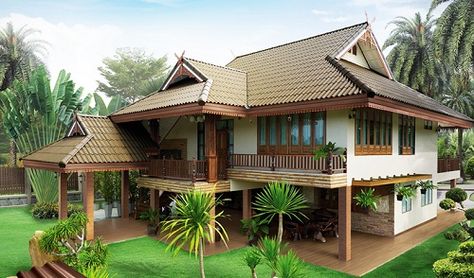 Modern Thai Style House Thai House Design, Filipino House, House Structure Design, Home Designs Exterior, Philippine Houses, Thai House, Rest House, Casa Country, Kerala House Design