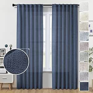 MEETBILY Navy Blue Linen Curtains 96 Inches Long 2 Panel Set Midnight Blue Light Filtering Privacy Semi Sheer Curtain Panels Modern Farmhouse Window Drapes for Living Room Bedroom Indigo, 8FT Navy Curtains With Wood Blinds, Navy Blue Curtains Bedroom Target, Blue Linen Curtains, Midnight Blue Curtains, Drapes For Living Room, Ocean Themed Bedroom Curtains & Drapes, Farmhouse Window, Navy Blue Curtains Bedroom Bed Bath & Beyond, Farmhouse Windows