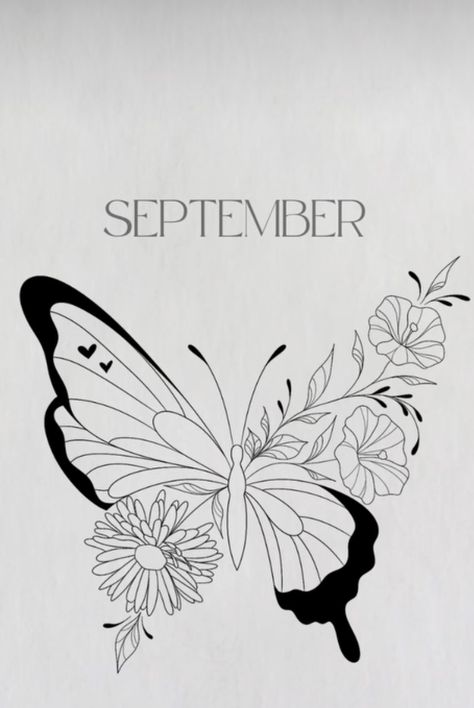 Aster Butterfly Tattoo, Morning Glory Butterfly Tattoo, September Birth Tattoo Ideas, November Butterfly Tattoo, September Butterfly Tattoo, September Birthday Tattoo, Morning Glory Birth Flower Tattoo, Morning Glory And Aster Flower Tattoo, Aster And Morning Glory Tattoo September