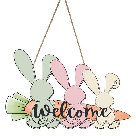 PRICES MAY VARY. Suitable Size: The Easter bunny welcome sign door decoration measures 13.4 x 8.7 inches and comes with linen rope for easy hanging. You can hang it anywhere you like to decorate your home, meet your daily life or Easter decorating needs and make your home festive atmosphere. Cute Design: Easter bunny welcome sign door decoration cute look 3 bunnies and carrot design printed with the word "Welcome" to welcome guests, perfect for decoration for decorating in Easter. High-quality m Bunny Door Decoration, Easter Bunny Door Decoration, Easter Wreaths For Front Door, Welcome Sign Door, Carrot Design, Fireplace Home, Bunny Carrot, Easter Door Decor, Easter Decorating