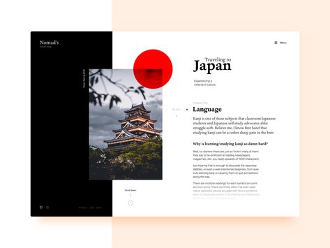 Hello people!  Here is another shot, this time featuring a blog layout. My typesetting with serifs could use some work so I'm taking this opportunity to practice :)  Tell me what you think   P.S. C... Travel Magazine Layout, Travel To Japan, 잡지 레이아웃, Blog Website Design, Japanese Travel, Magazine Layout Design, Blog Layout, Web Ui Design, Travel Magazine