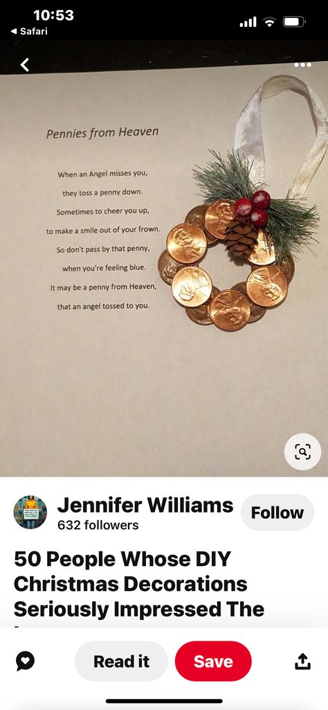 Pennies From Heaven, Jennifer Williams, Memorial Ideas, Christmas Gifts To Make, Religious Crafts, Remembrance Gifts, Cheer You Up, Feeling Blue, Christmas Stuff