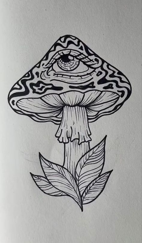 Trippy Animal Tattoo, Shrooms Drawings, Mushroom Art Drawing Sketch, Trippy Logo, Realistic Tattoo Sleeve, Fairy Tattoo Designs, Mushroom Tattoos, Hippie Painting, Dark Art Tattoo