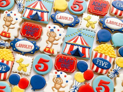 Carnival Theme Cookies, Fair Themed Cookies, Carnival Cookies, Carnival Birthday Cookies, Carnival Cookies Decorated, Carnival Theme Cookies Decorated, Circus Decorated Cookies, Circus Theme Cookies 1st Birthdays, Circus Tent Cookies Decorated