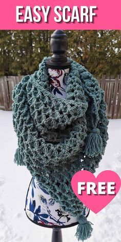 Crochet Scarf Free Pattern, Scarf Crochet Patterns, Free Crochet Scarf, Simple Scarf Crochet Pattern, Crochet Prayer Shawls, Scarves Crochet, Crochet Triangle Scarf, Super Scarf, Crochet Scarf Pattern