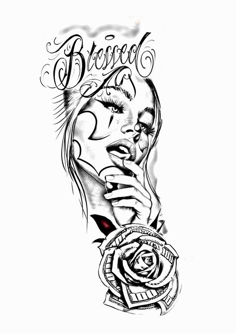 Chicana Sleeve Tattoo, Chola Style Tattoo, Mens Tattoo Stencils, Sleeve Tattoos For Women Stencil, Tattoo Ideas Chicano, Chicano Tattoo Design Ideas, Chicana Tattoo Design, Chicano Tattoo Design, Tattoo Font For Men