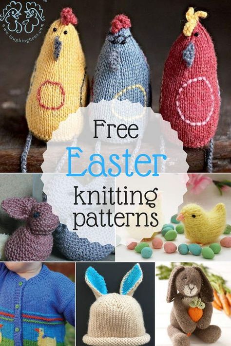 Tons of free Easter knitting patterns at LaughingHens.com! Easter Knitting Patterns, Knitted Easter Crafts, Easter Knitting, All Free Knitting, Rabbit Knitting Pattern, Bunny Knitting Pattern, Kids Knitting Patterns, Animal Knitting Patterns, Easter Toys