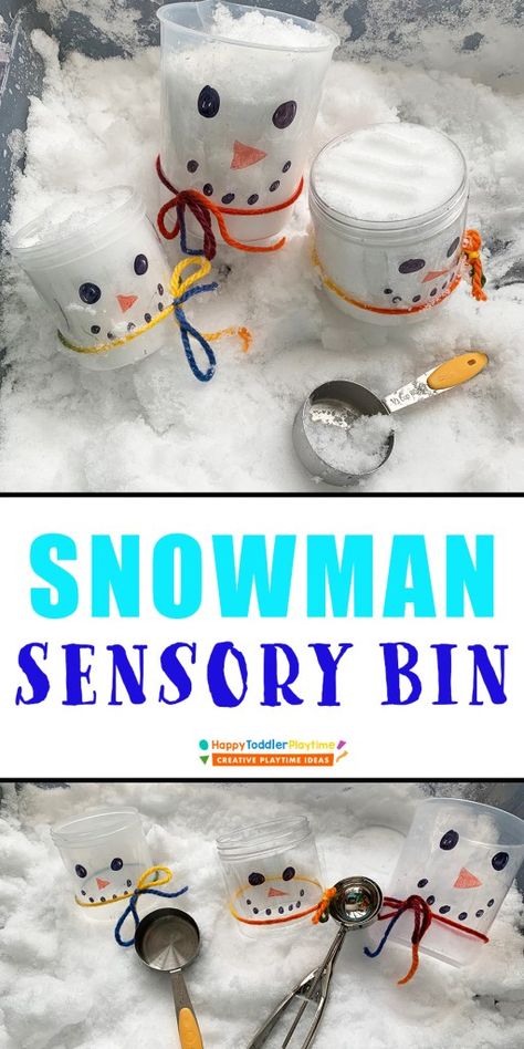 Snowman Sensory Bin, Sensory Bin Winter, Snowman Jars, Winter Sensory Bin, Winter Activities For Toddlers, Winter Sensory, Sensory Activities For Preschoolers, Educational Toddler Activities, Winter Crafts Preschool