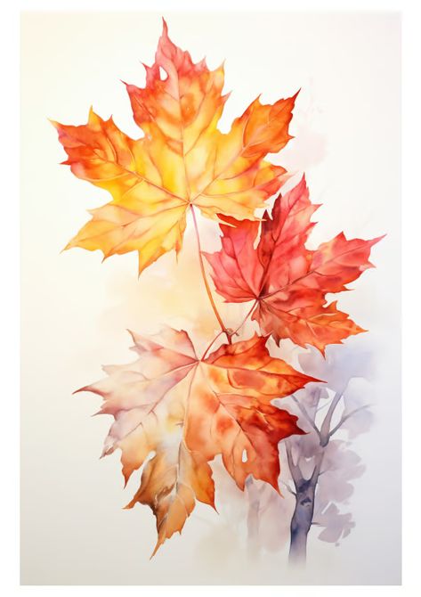 Fall Drawing Ideas Autumn, Fall Images Autumn Beautiful, Fall Watercolor Art, Autumn Artwork, Printables Wall Art, Watercolor Autumn Leaves, Botanical Flowers Print, Digital Downloads Printables, Fall Drawings