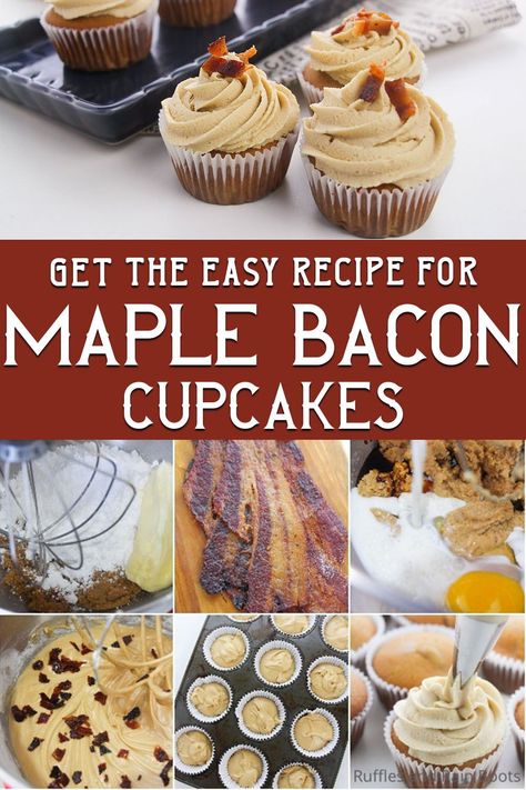 Maple Bacon Cupcakes | You are not going to believe how fabulous the flavors come together for these maple bacon cupcakes. They're simple, unique and definitely a worthy experience. | Follow RufflesAndRainBoots.com to see more cupcake recipes! Bacon Cupcakes Recipe, Gourmet Cupcake Recipes, Maple Bacon Cupcakes, Bacon Cupcakes, Specialty Cupcakes, Unique Cupcakes, Easy Cupcake Recipes, Holiday Cupcakes, Gourmet Cupcakes