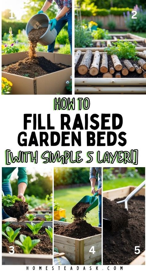 How To Fill Raised Garden Beds - [With Simple 5 Layer!] 1 How To Layer Garden Boxes, Raised Bed Garden Layers, Layered Raised Garden Beds, How To Layer Garden Bed, Filling A Raised Bed, Layering Garden Beds, Raised Planter Garden Layout, Raised Garden Bed Layers, Raised Cedar Garden Beds