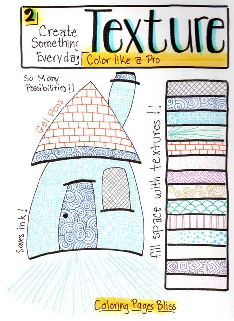 Color Like a Pro Using Texture Trin For Trin Tegning, Coloring Pages Adult, Art Theory, Art Basics, Art Worksheets, Art Curriculum, Elementary Art Projects, Homeschool Art, School Art Projects