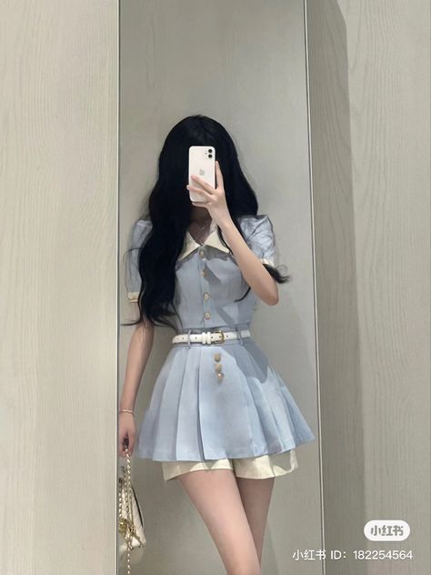 Old Money Semi Formal, Korean Outfits Shorts, Skirt Outfits Asian, Blue And White Outfit Aesthetic, Summer Korean Fashion, Coord Set, Cute Dress Outfits, Mein Style, Fashion Mistakes