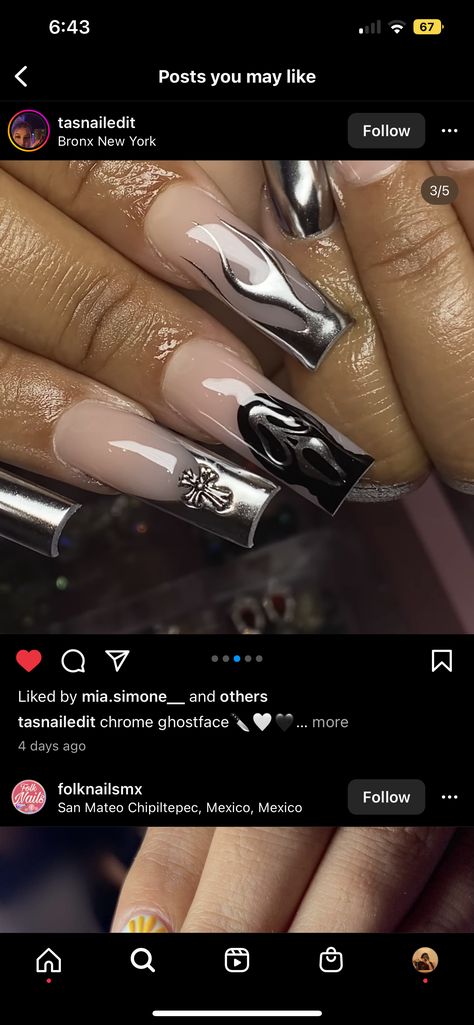 Horror Themed Nails, Horror Movie Nails, Spooky Sets, Ghost Face Nails, Ghostface Nails, Scream Nails, Scary Nails, Horror Nails, Tech Ideas