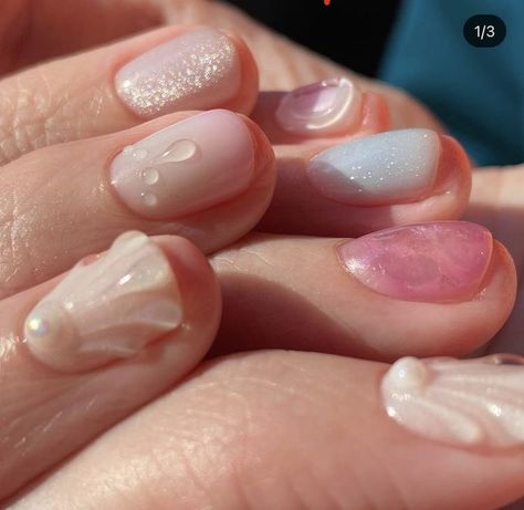 Mermaid Gel Nails, 3d Mermaid, Seashell Nails, Sea Nails, Natural Nail Art, Makeup Nails Designs, Minimal Nails, Mermaid Nails, Pretty Gel Nails