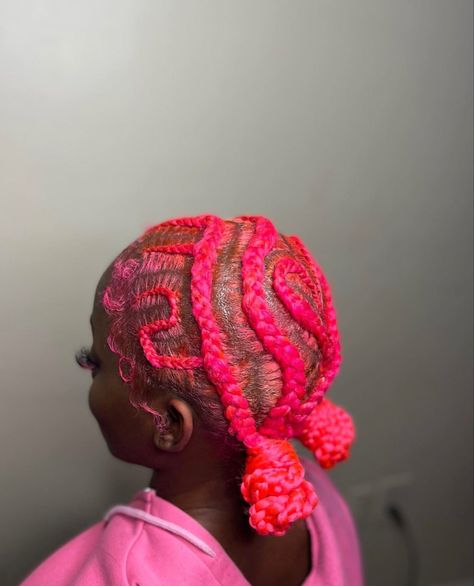 Pink Stitch Braids, Pink Cornrows, Hot Pink Bob, Bob Knotless Braids, Pink Bob, Gorgeous Braids, Big Box Braids, Sleek Ponytail Hairstyles, Big Box Braids Hairstyles