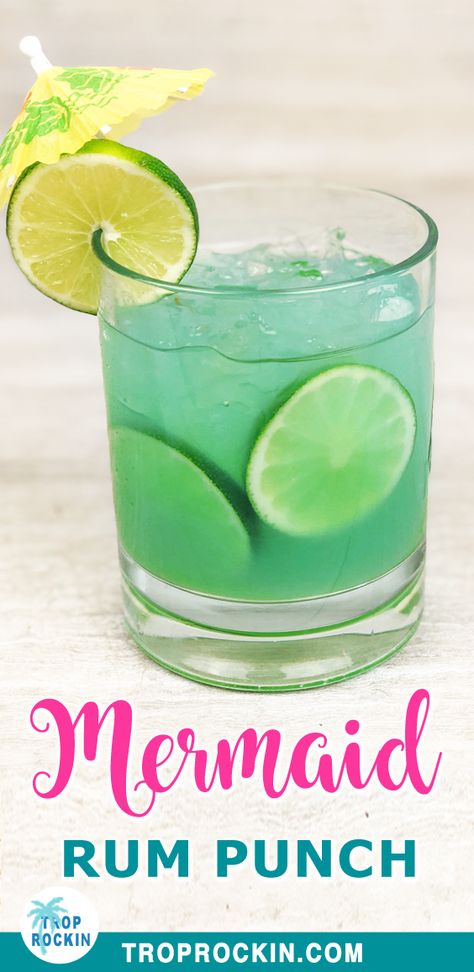 Mermaid Water Drink, Rum Drinks Easy, Rum Punch Cocktail, Rum Punch Recipe, Mermaid Cocktail, Fruity Alcohol Drinks, Mermaid Drink, Mermaid Water, Rum Punch Recipes