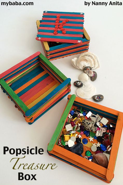 Craft Stick Treasure Box from Nanny Anita | Nanny Anita | My Baba Popsicles Sticks, Craft For Children, Kids Craft Box, Pirate Crafts, Cute Craft, Popsicle Crafts, Craft Sticks, Vbs Ideas, Stick Crafts