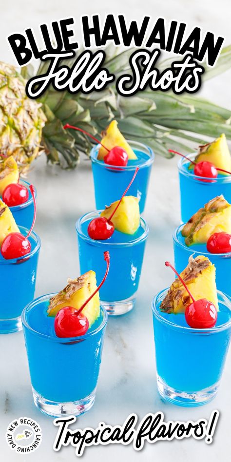 Hawaiian Jello Shots, Raspberry Jello Shots, Alcohol Jello Shots, Blue Hawaiian Jello Shots, Rum Jello Shots, Blue Jello Shots, Jello Shots Recipe, Peach Jello, Pineapple Jello