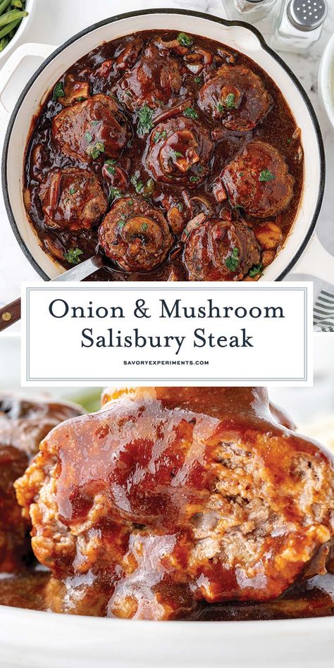 Forget what you know about salisbury steak, this Homemade Salisbury Steak recipe is out of this world! Topped with a mushroom gravy, it's moist and delicious! Homemade Salisbury Steak, Salisbury Steak Recipe, Dinner Favorites, Best Beef Recipes, Beef Steak Recipes, Salisbury Steak Recipes, Marinated Steak, Mushroom Gravy, Salisbury Steak