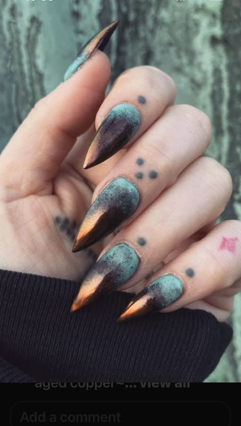 Patina Nails, Crystal Inspired Nails, Demon Nails, Spiritual Nails, Matte Nail Art, Witchy Nails, Goth Nails, Get Nails, Fall Nail Art