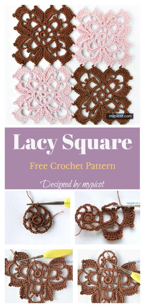 Lacy Granny Square Free Crochet Pattern #freecrochetpatterns #grannysquare #crochetlace Lace Granny Square Pattern, Lacy Crochet Granny Squares, Lacy Granny Square Crochet Pattern, Lacey Granny Square Crochet Pattern Free, Lacey Granny Square, Lacy Granny Square, Lace Flower Granny Square, Crochet Borders For Blankets, Granny Square Häkelanleitung