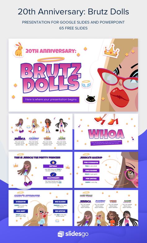 20th Anniversary: Brutz Dolls Canva Ppt Template, Cartoon Powerpoint, Slide Themes, Slidesgo Templates, Powerpoint Presentation Themes, Creative Powerpoint Presentations, Background For Powerpoint Presentation, Presentation Slides Design, Powerpoint Slide Designs